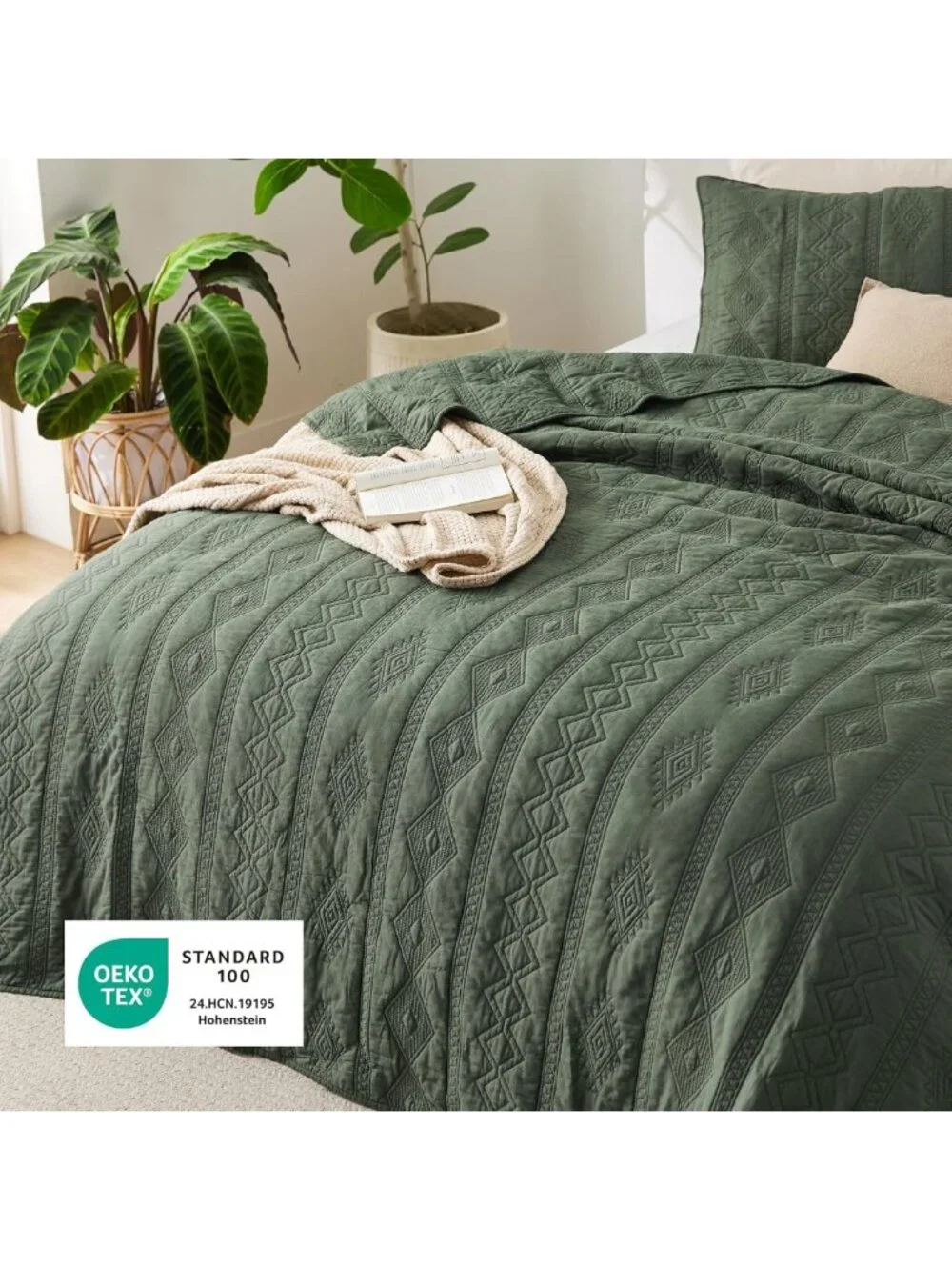 100% Cotton King Quilt Set - Soft Olive Green Bedspread for Cozy Home Decor